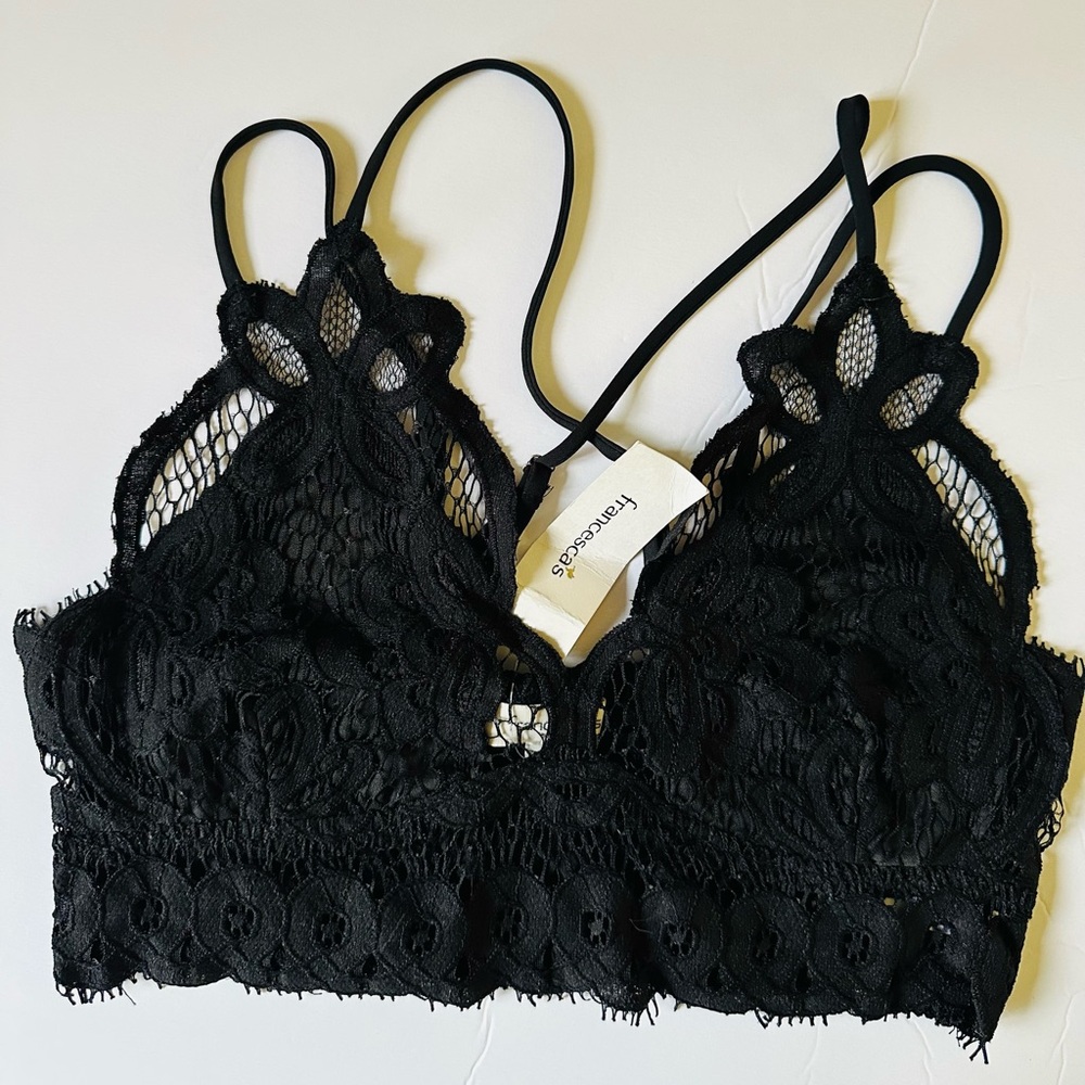 Francesca Collections Top Black Lace Bralette Sz Large